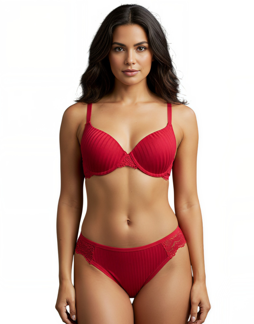 LOSHA LIGHTLY PADDED WIRED BRA SET WITH TOUCH OF LACE-RED