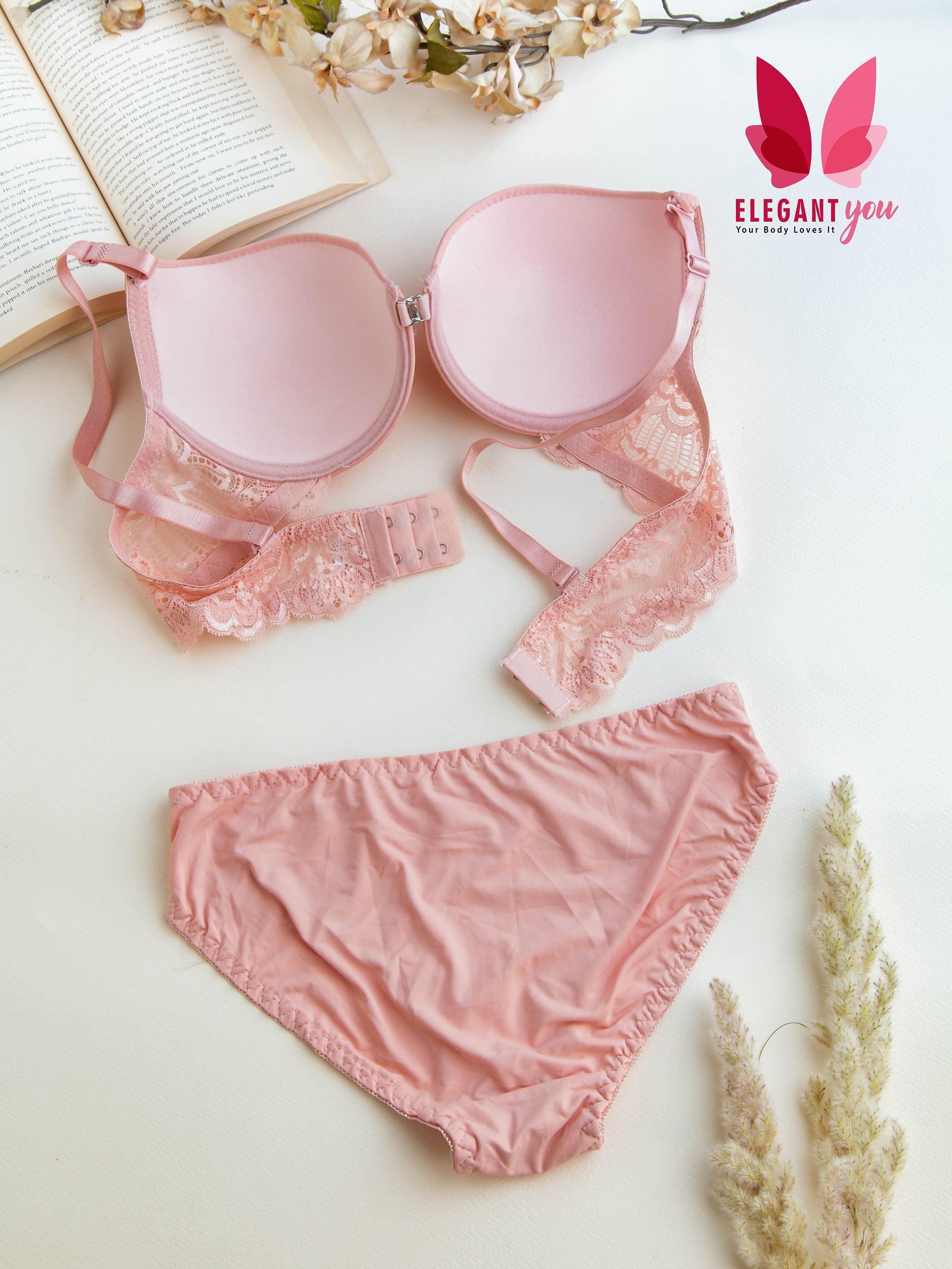 (34-40)B Intimate Solid Colour Pushup Underwired Bra and Matching Panty (144)