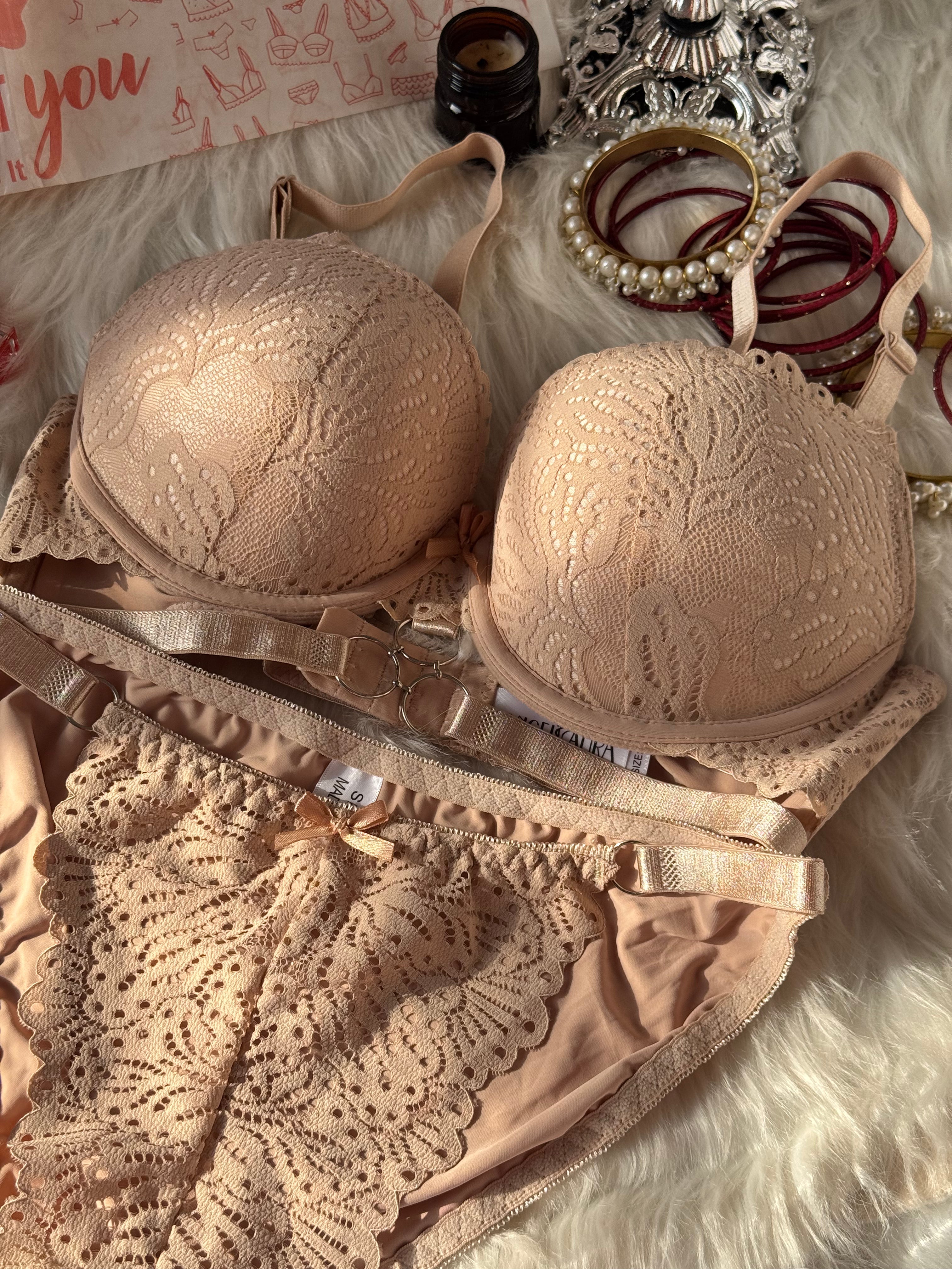 Cup Elegant Lacy Double Padded Bra & Panty Set