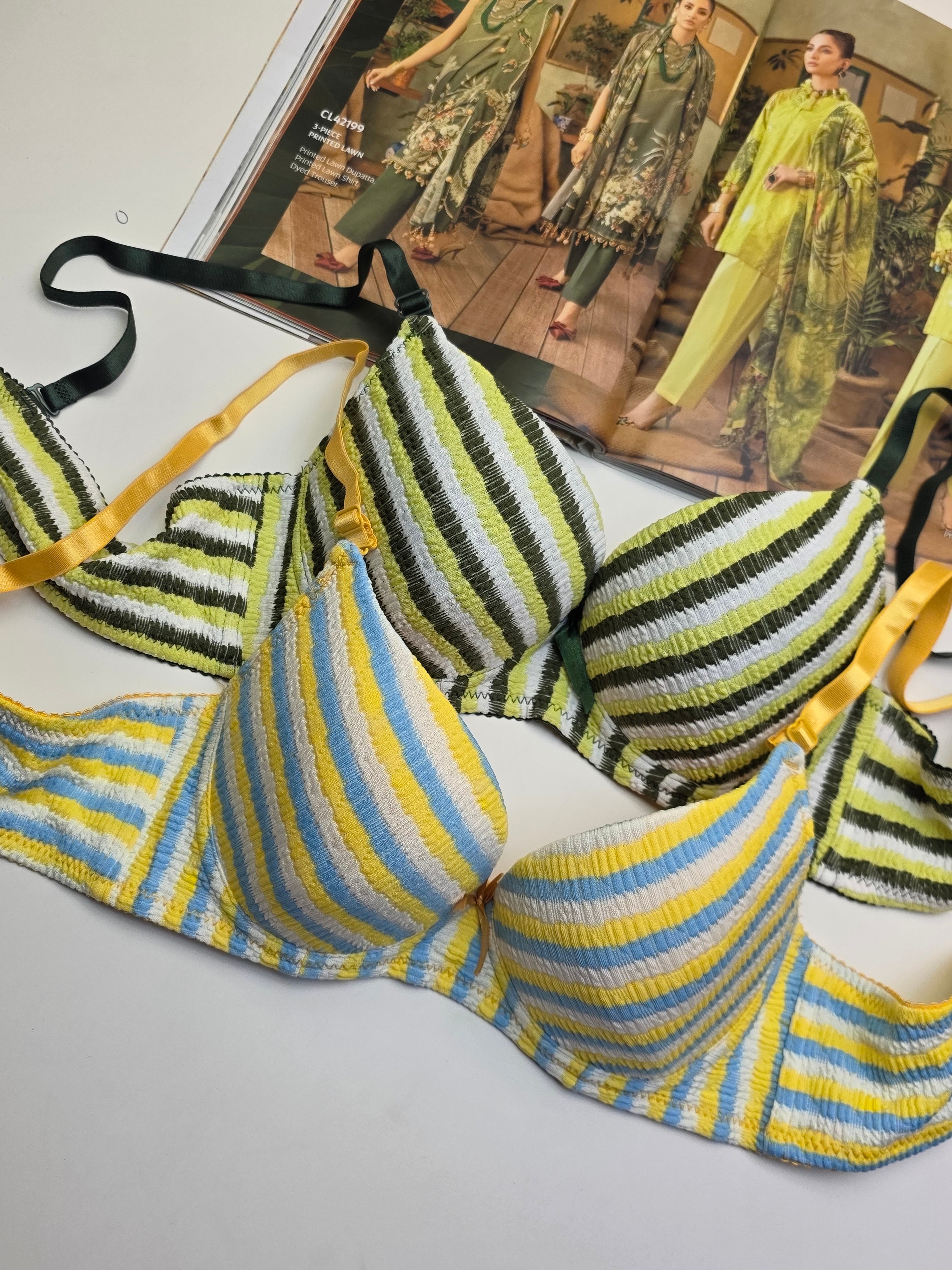 (36-42) Demi Cup Rainbow Bra Thin Pad UnderWire Cups (174)