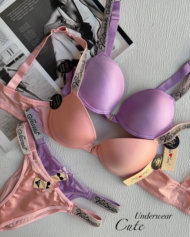 (36-42)B [Peach & Purple] Victoria Secret Soft Push-up Pad Bra Panty Set(134)